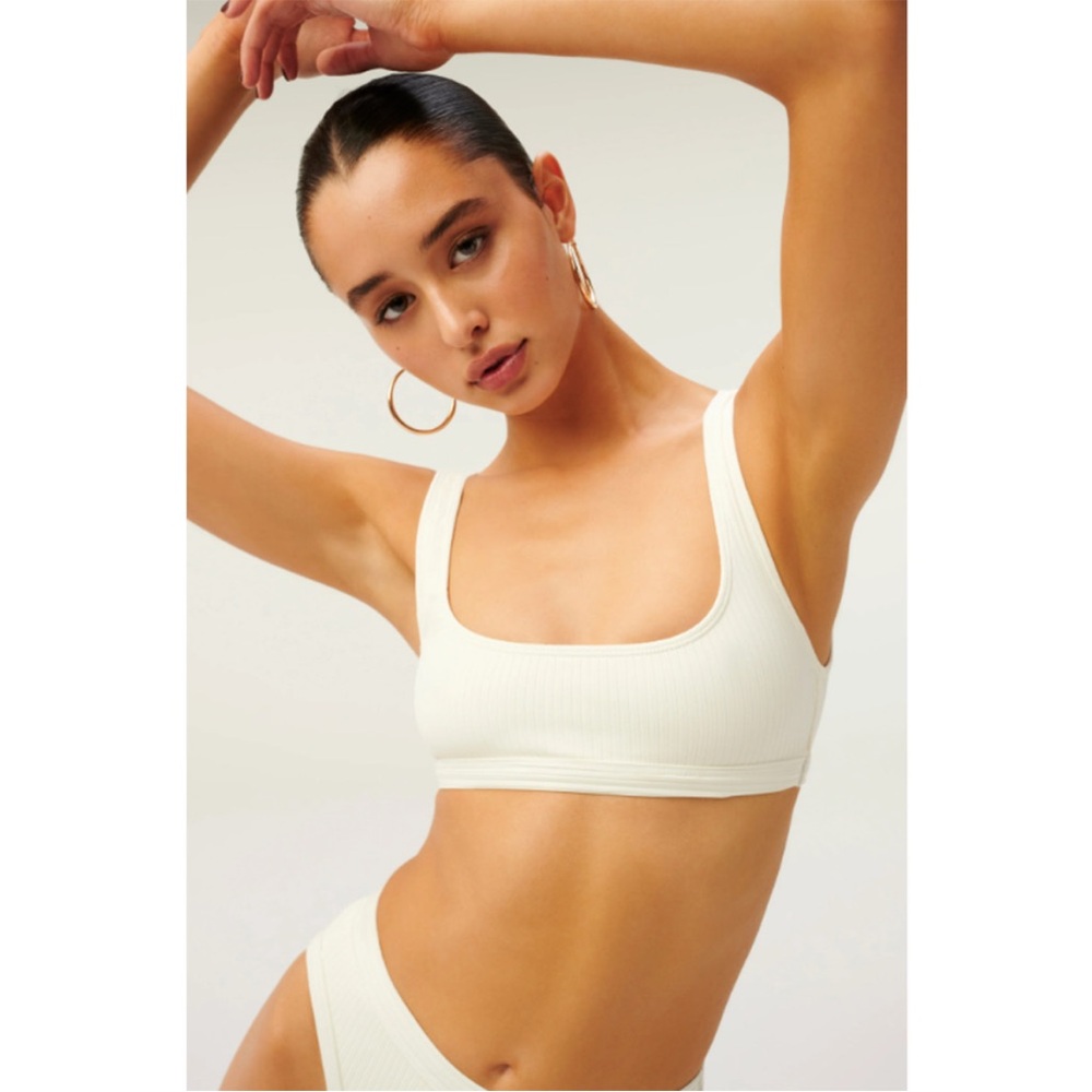 Good American Rib Scoop Neck Bikini Top Size 4 XL Ivory Swim Wide Strap NWT